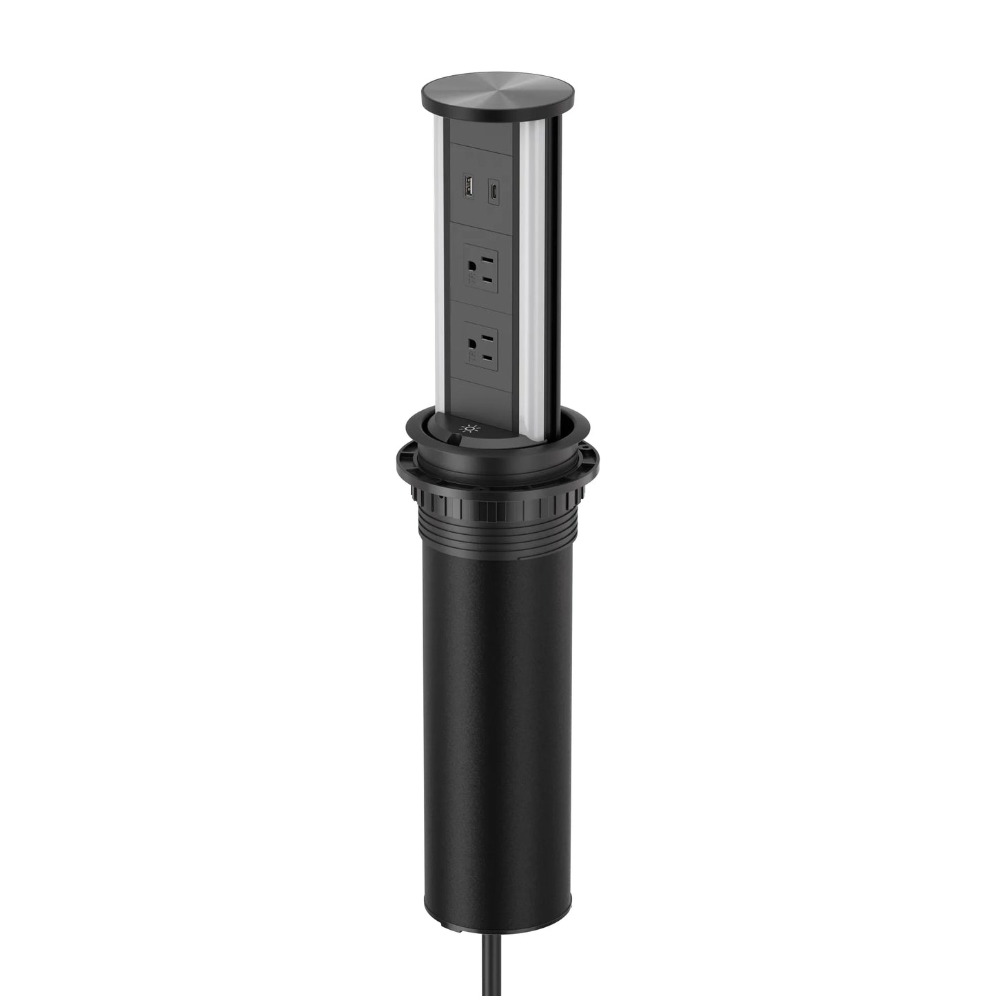 V16B: Black Pop Up Outlet with Light & 65w USB-C