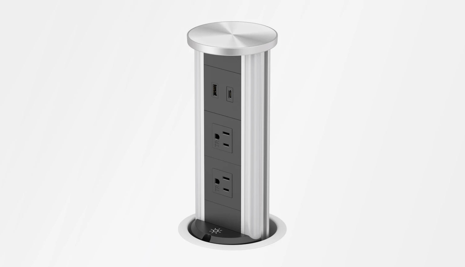Power strip with multiple outlets on a white background